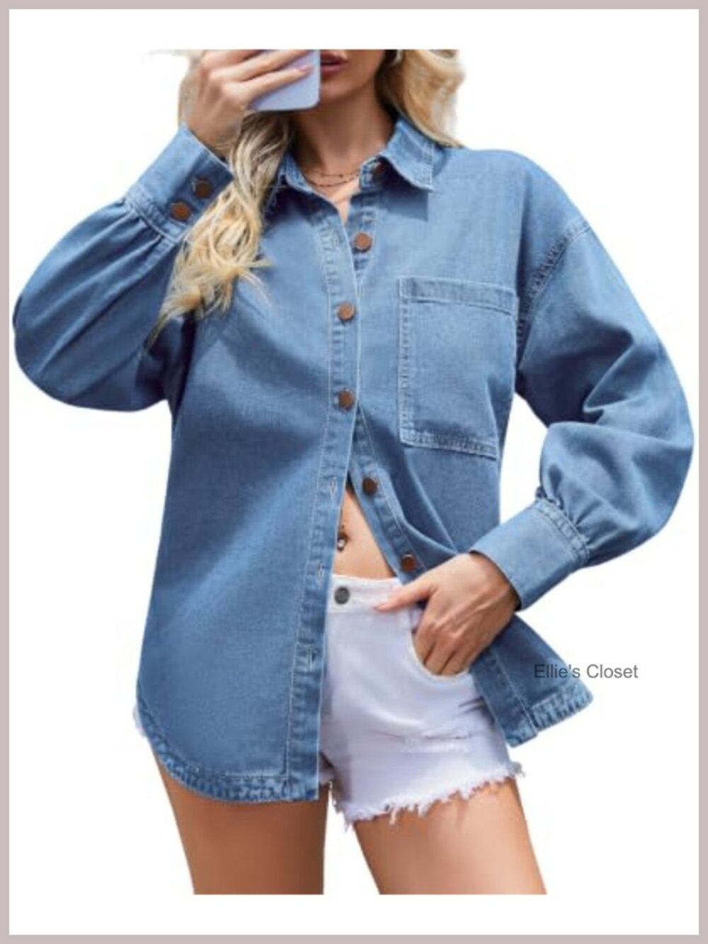 Oversized Denim Shacket Button Down Collared Long Sleeve